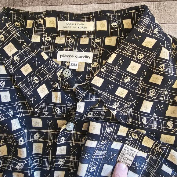 PIERRE CARDIN Corsini Black Tan Short Sleeve Button-Down Men's Shirt 3XLT Tall - Picture 3 of 7